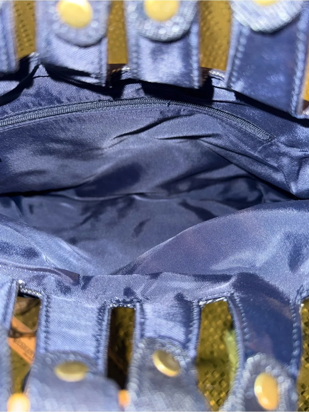Handheld Bamboo-Handle Embroidered Navy Tote - Picture 7 of 7